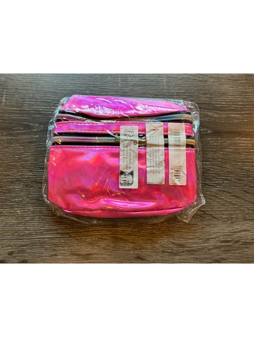 Hot Pink Holographic Iridescent Fanny Pack Waist Bag Gold Zippers Y2K NWT